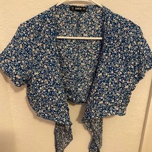 Blue Floral Wrap Top
